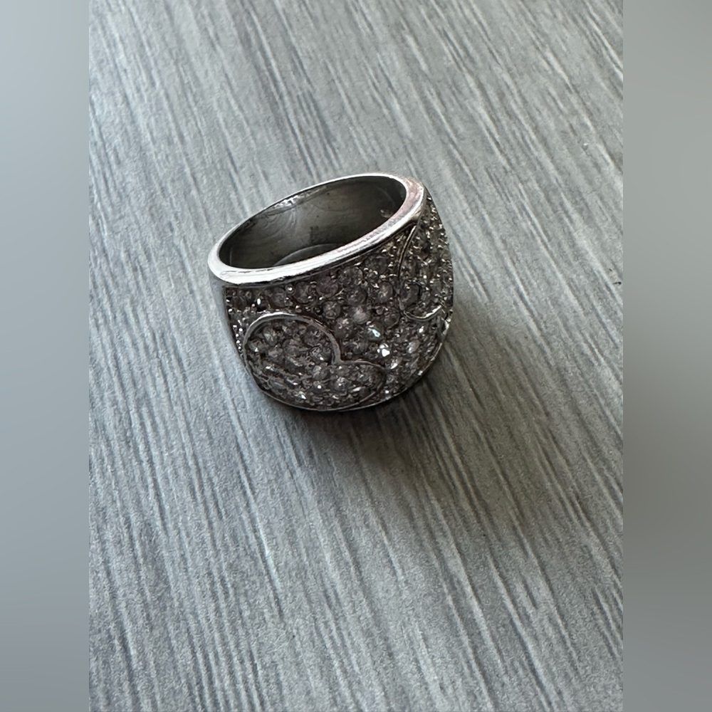 Silver 925 Pave Rhinestone Statement Ring. Size 6 - image 7